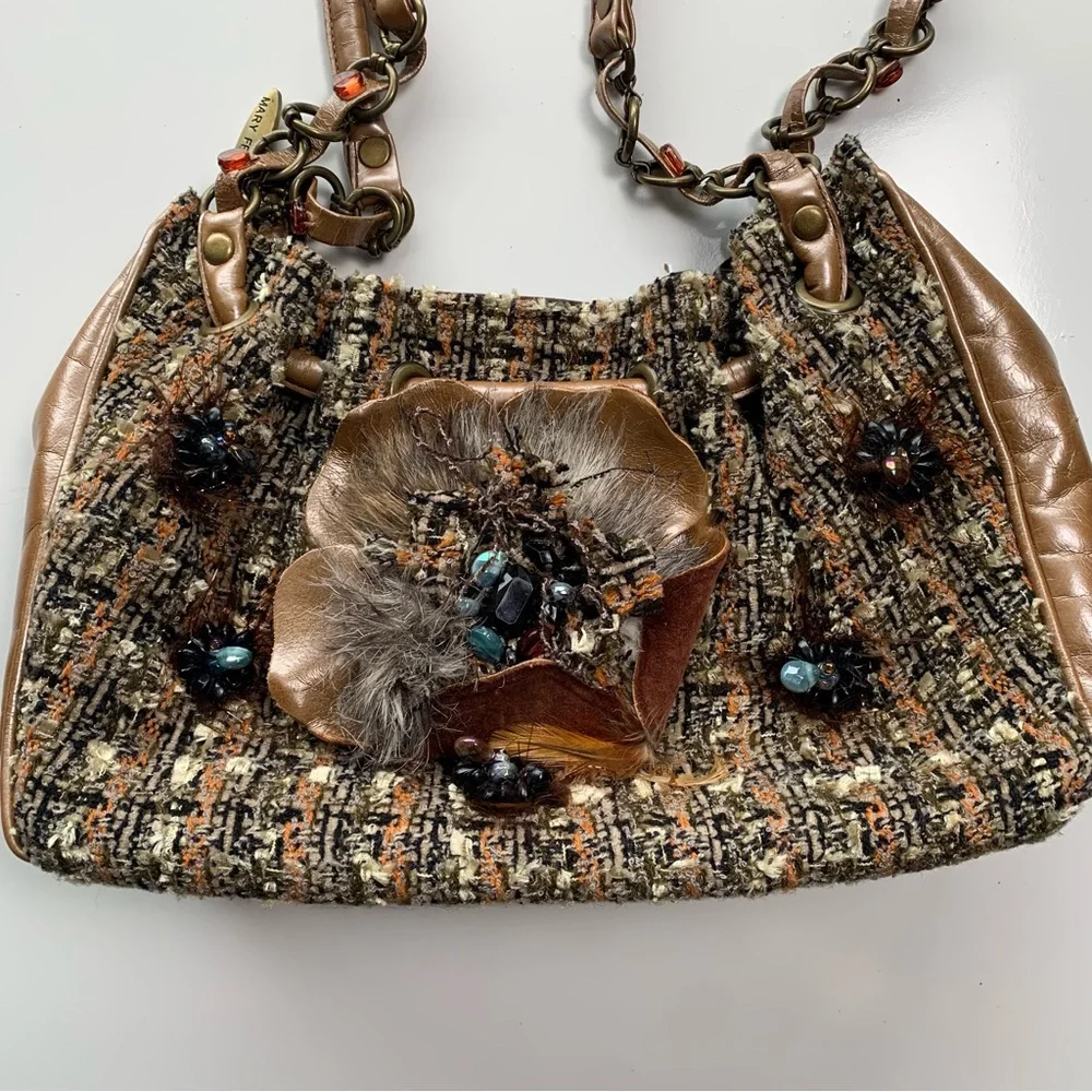 Vintage Mary Frances Handbag Purse Beaded Boho Floral Brown - Picture 2 of 13